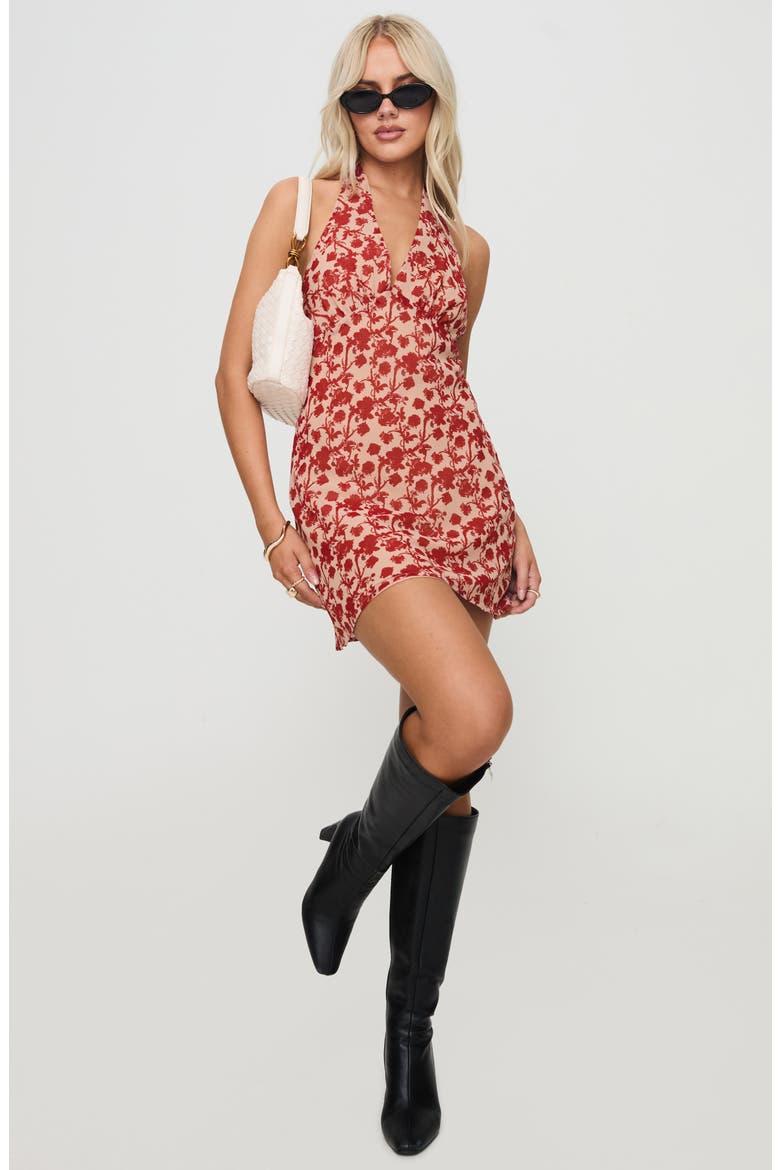 Neelia Floral Halter Minidress, Alternate, color, RED