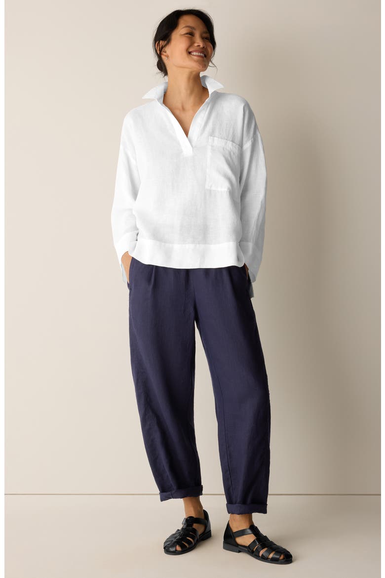 Classic Collar Organic Linen Popover Top, Alternate, color, WHITE