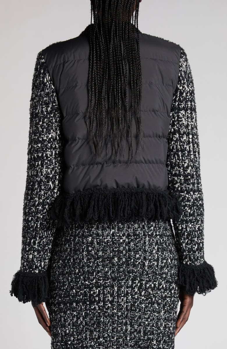 Moncler Fringed Mixed Media Jacket, Alternate, color, Black/ White