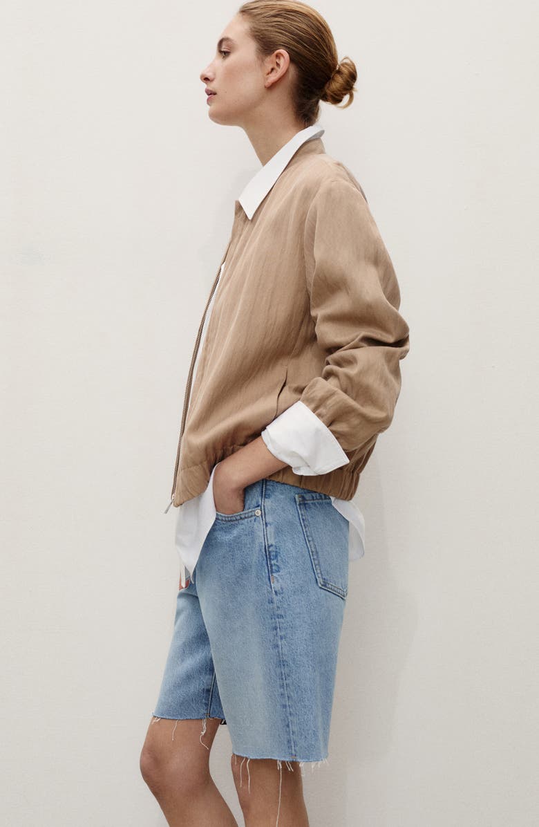 MANGO Fray Hem Denim Bermuda Shorts, Alternate, color, Medium Blue