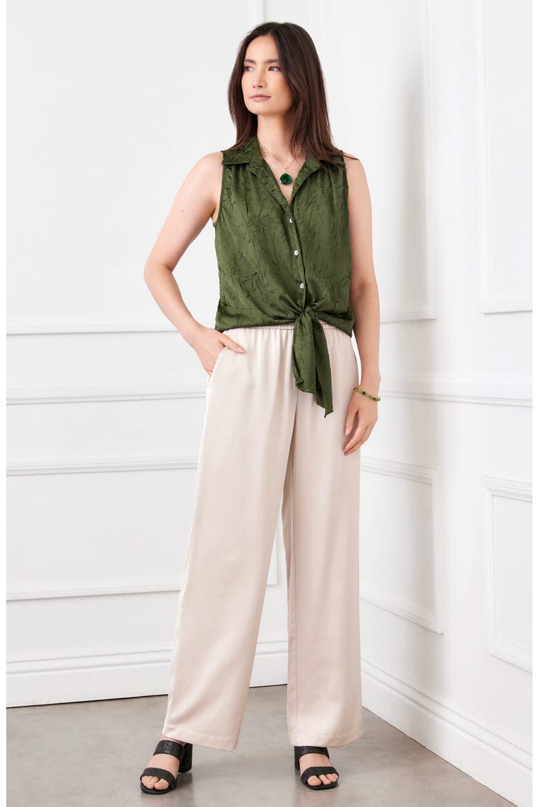 Sleeveless Tie Front Crushed Satin Top, Alternate, color, OLIVE
