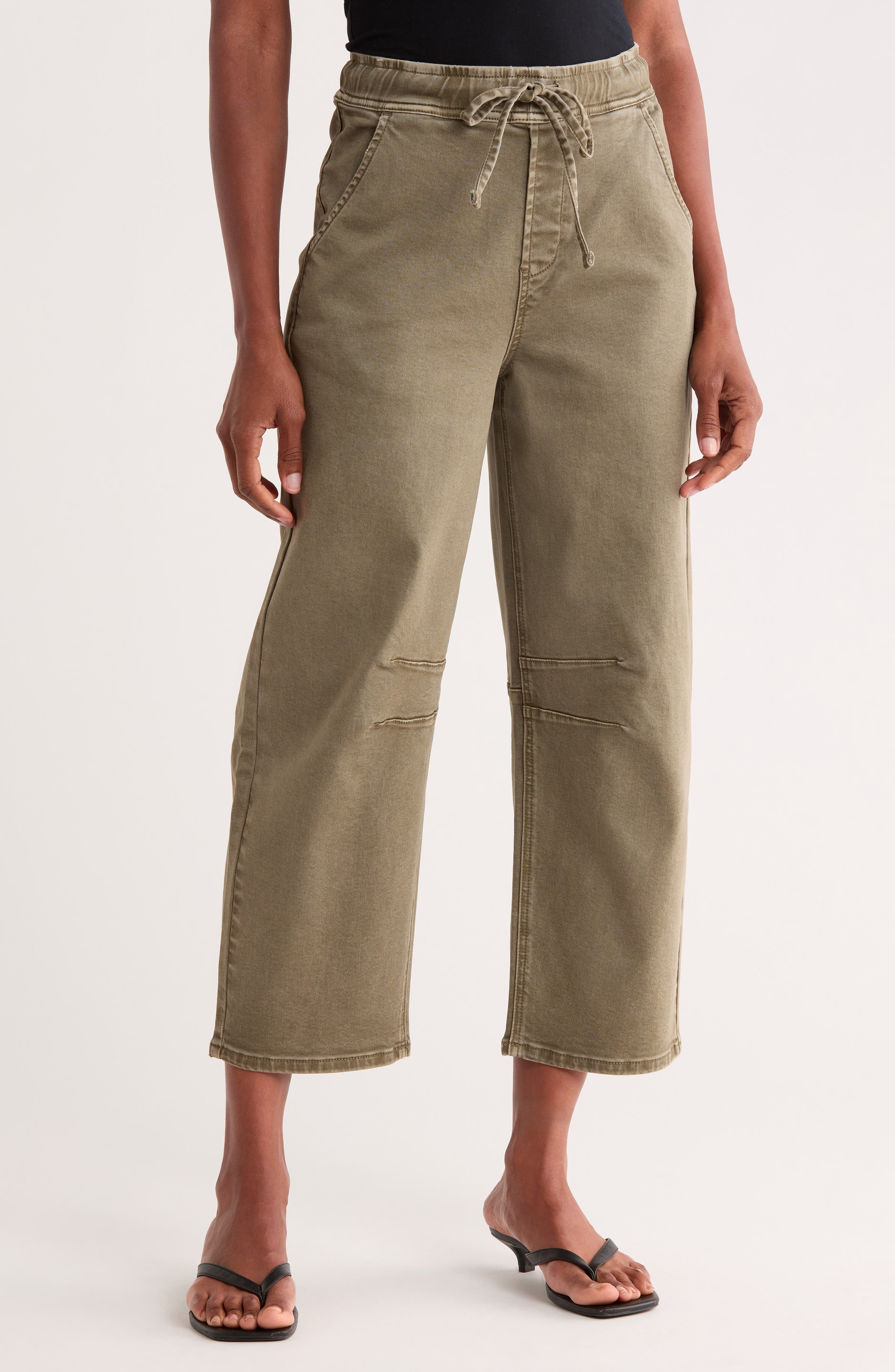 Drawstring High Waist Barrel Leg Jeans