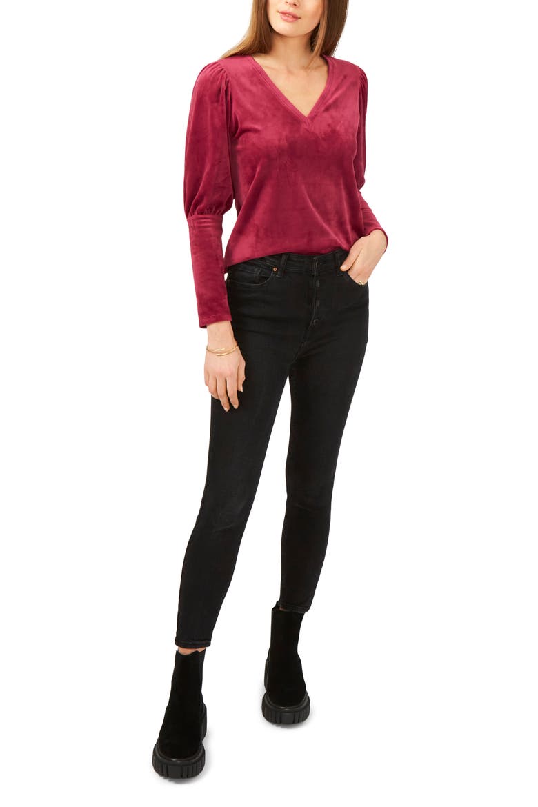 Velvet V-Neck Top, Alternate, color, PLUM FAIRY
