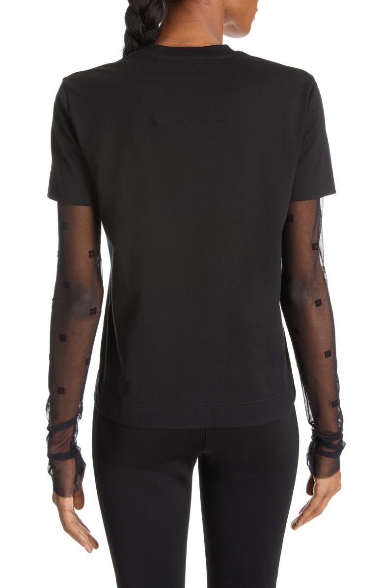 Givenchy 4G Tulle Sleeve Cotton T-Shirt, Alternate, color, 