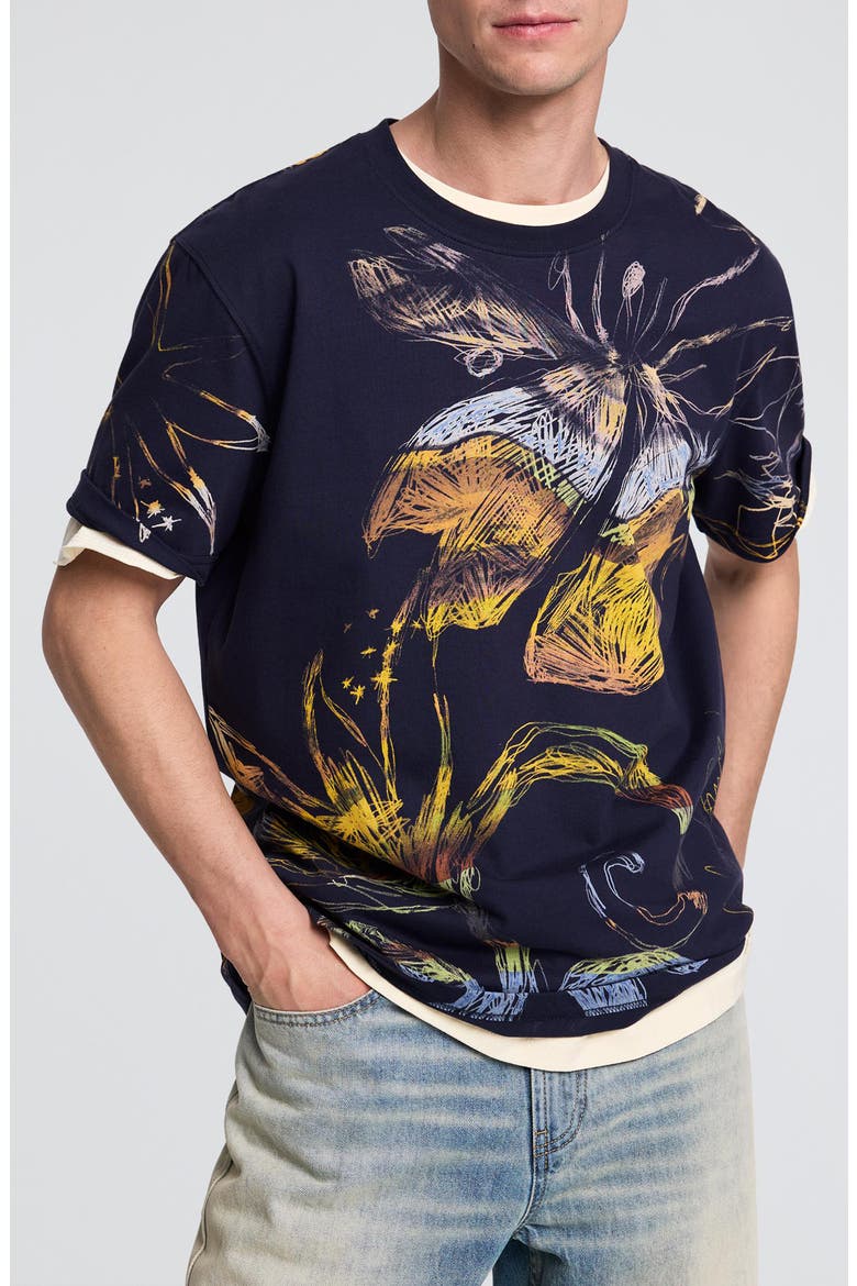 Floral Graphic Cotton T-Shirt, Main, color, NAVY BLUE