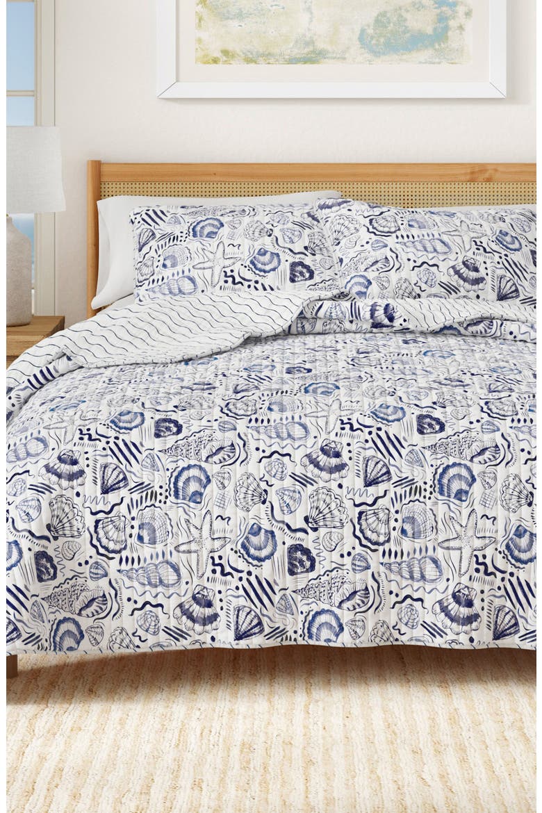 Coastal Seashell Print Quilt, Alternate, color, SCATTERED SHELLS