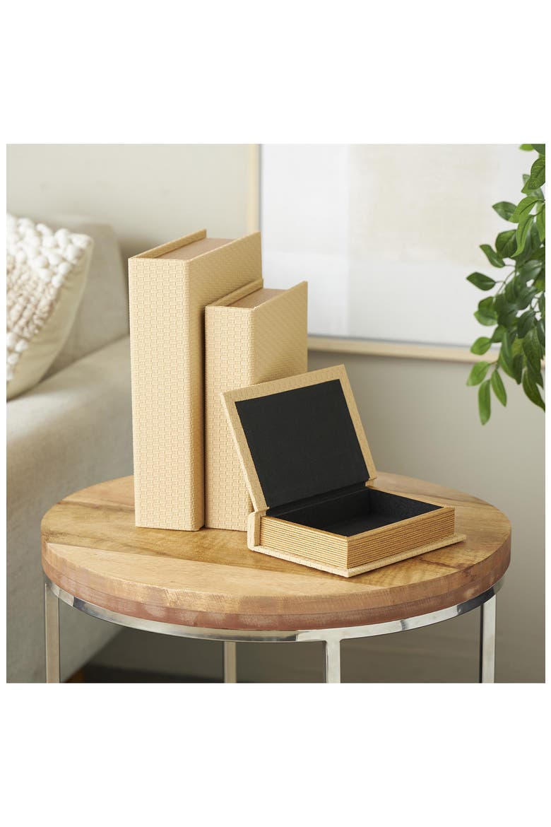 Bohemian Faux Leather Set of 3 Book Box, Alternate, color, CREAM