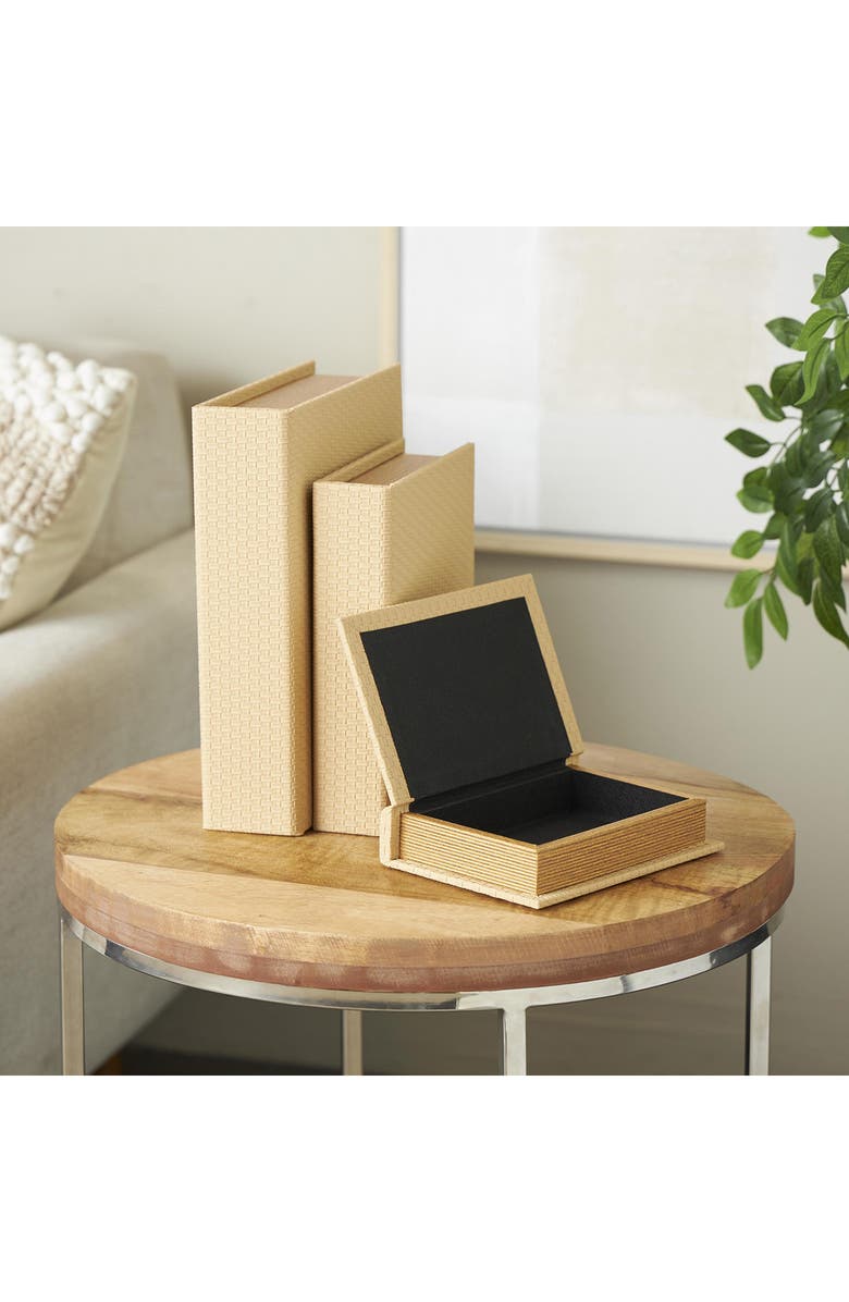 WILLOW ROW Bohemian Faux Leather Set of 3 Book Box, Alternate, color, Cream