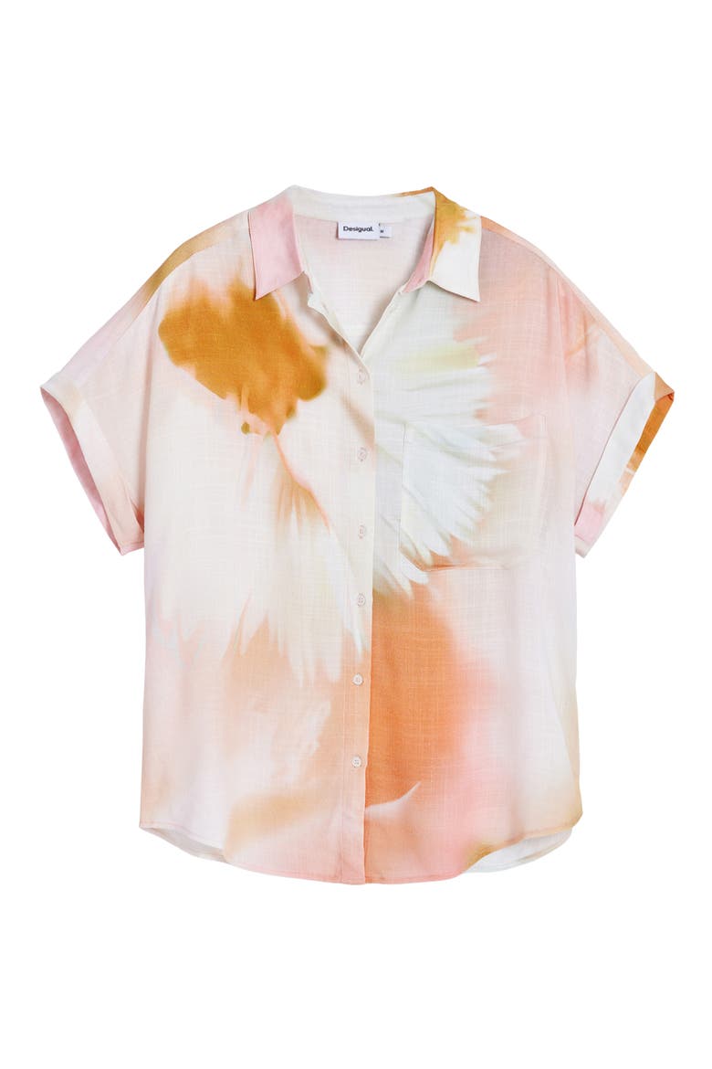Abstract Print Short Sleeve Button-Up Shirt, Alternate, color, WHITE