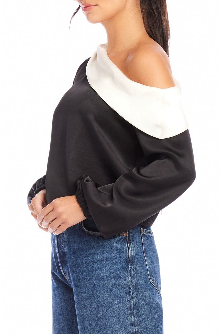 Marisa One-Shoulder Satin Top, Alternate, color, BLACK/ CREAM