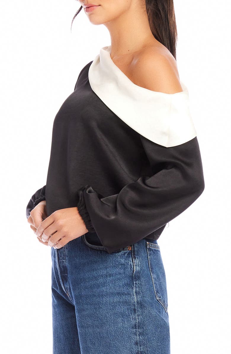FIFTEEN TWENTY Marisa One-Shoulder Satin Top, Alternate, color, Black/ Cream
