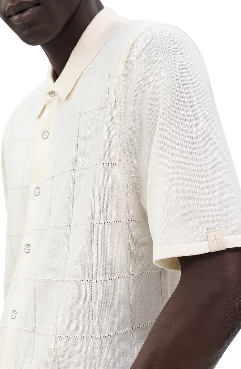 rag & bone Dalton Wool Blend Short Sleeve Knit Button-Up Shirt, Alternate, color, Ivory