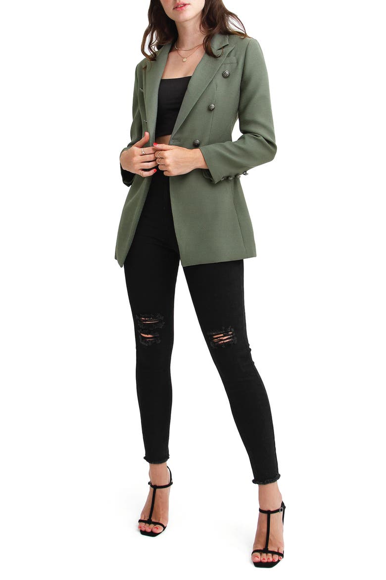 Princess Polly Textured Double-Breasted Blazer, Alternate, color, MILITARY