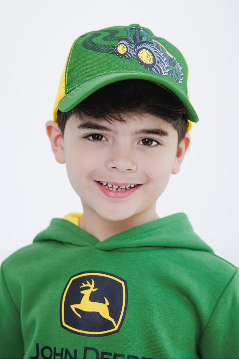 Boys' Snapback Trucker Baseball Cap, Alternate, color, Green Yellow Tractor