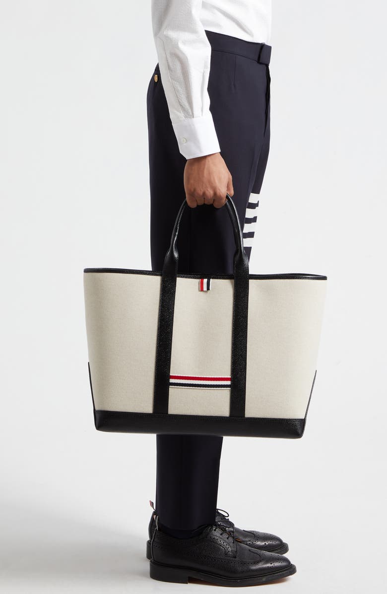 Thom Browne Medium Tool Canvas & Leather Tote, Alternate, color,