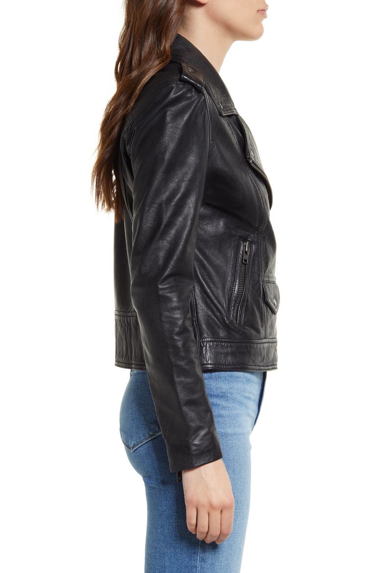 Leather Biker Jacket, Alternate, color, BLACK