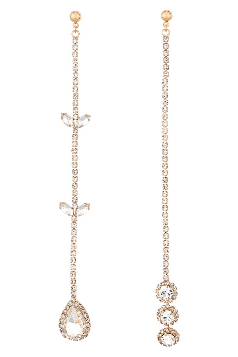 Crystal Mismatched Drop Earrings, Main, color, GOLD