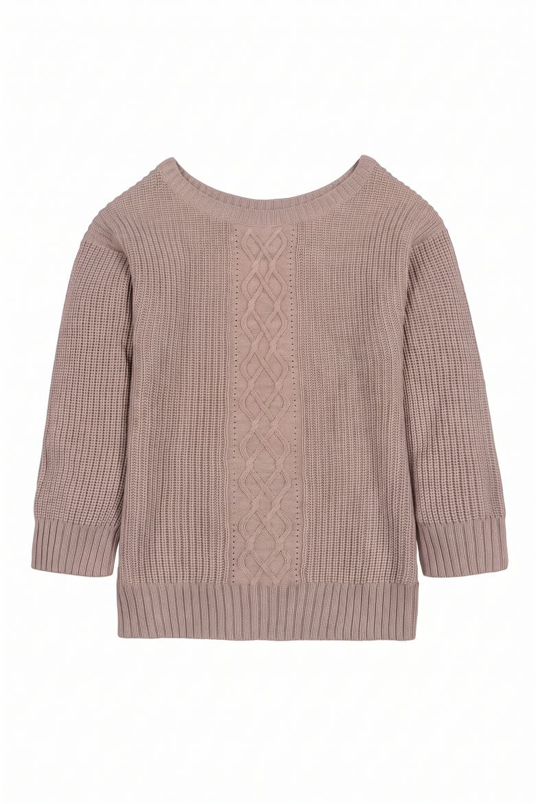 Women's Organic Boatneck Cable Sweater, Alternate, color, Taupe Heather