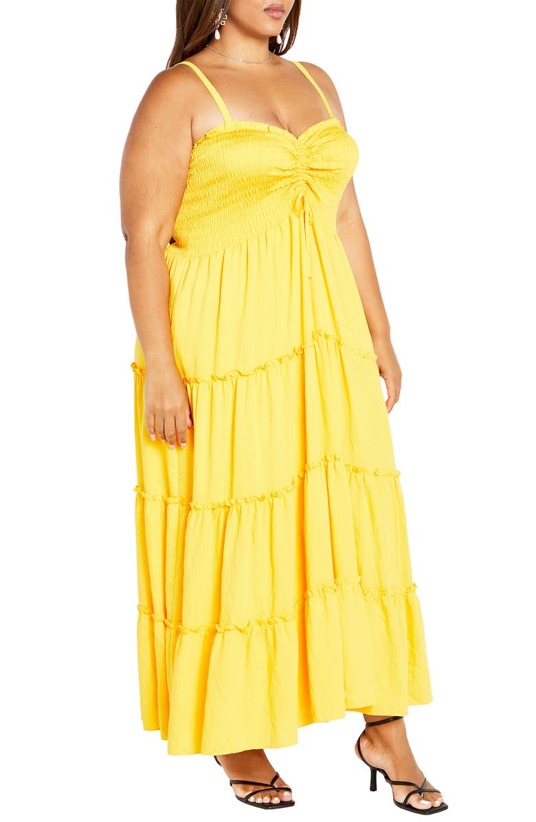 City Chic Alisa Smocked Sleeveless Maxi Dress, Alternate, color, Sunshine