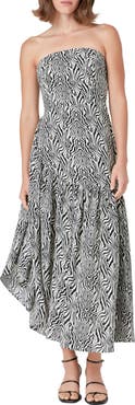 Endless Rose Strapless Asymmetric Hem Cotton Maxi Dress