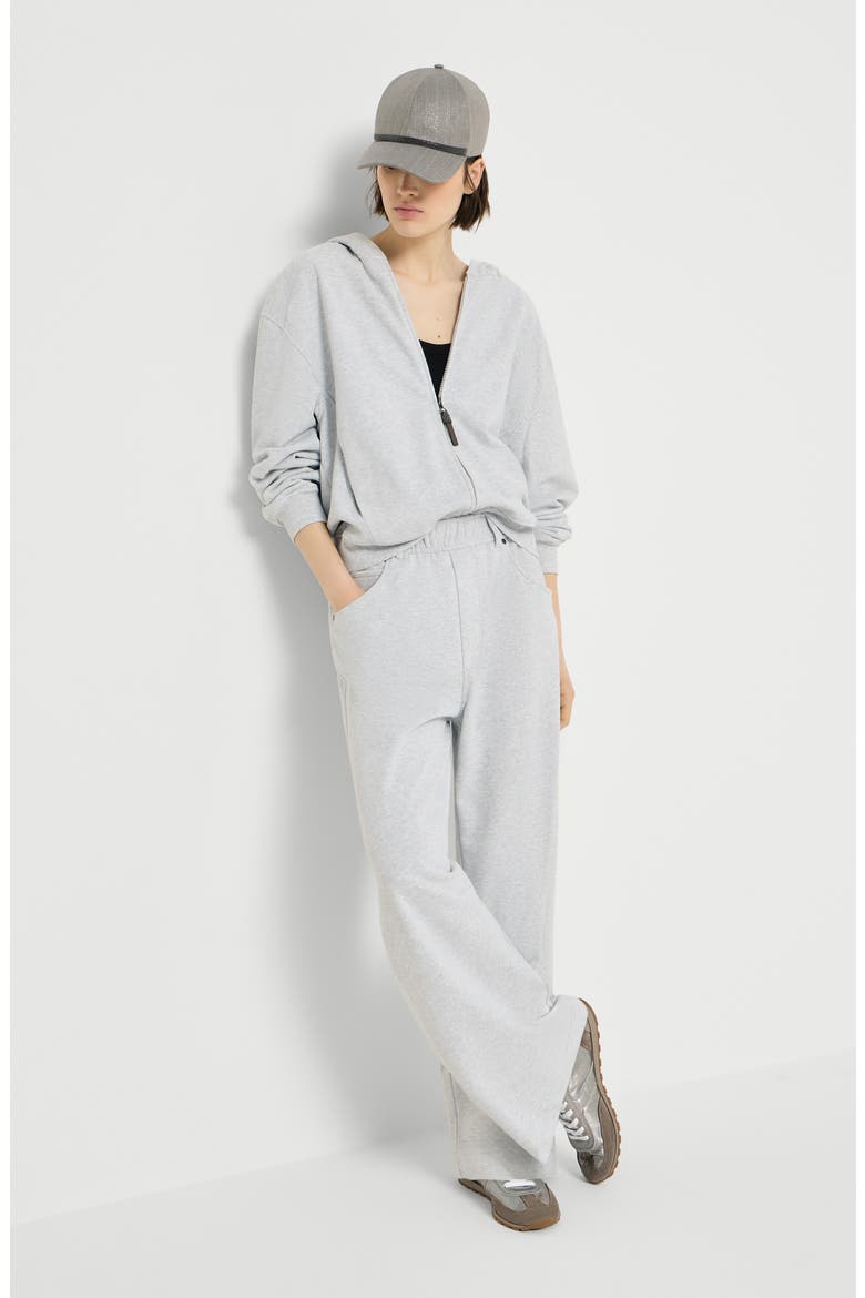 Cotton smooth French terry trousers, Alternate, color, Silver