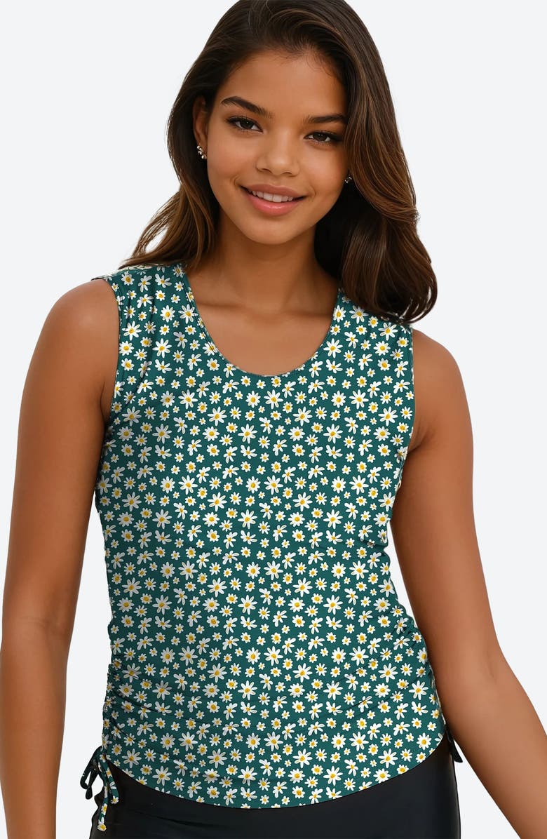 Calypsa Closed Back Maya Swim Top, Main, color, Dark Jade Daisies