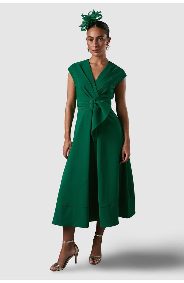Coast Belted Crepe V-Neck Midi Dress, Main, color, Emerald
