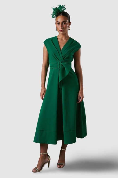 Coast Belted Crepe V-neck Midi Dress In Green