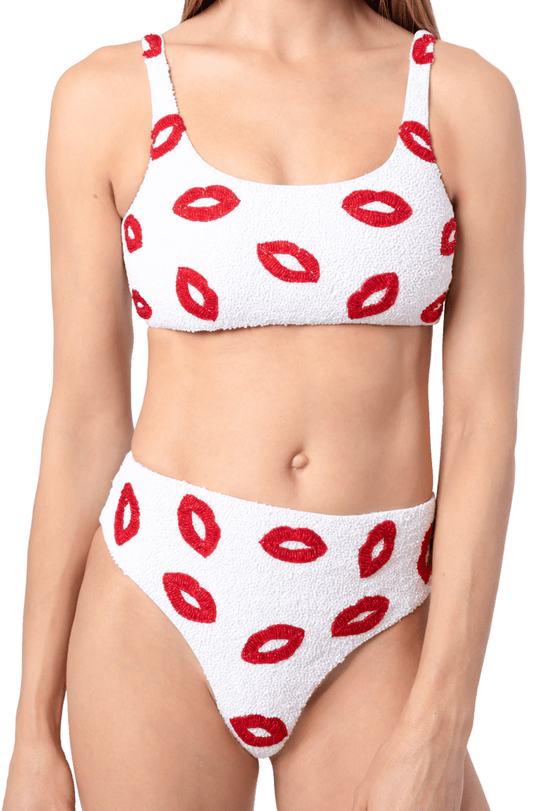 Kiss Hand Beaded Bikini Top, Main, color, White
