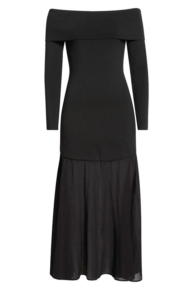 Lidia Mixed Media Off the Shoulder Long Sleeve Dress, Alternate, color, BLACK