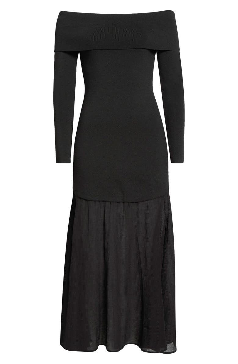 ASTR the Label Lidia Mixed Media Off the Shoulder Long Sleeve Dress, Main, color, Black