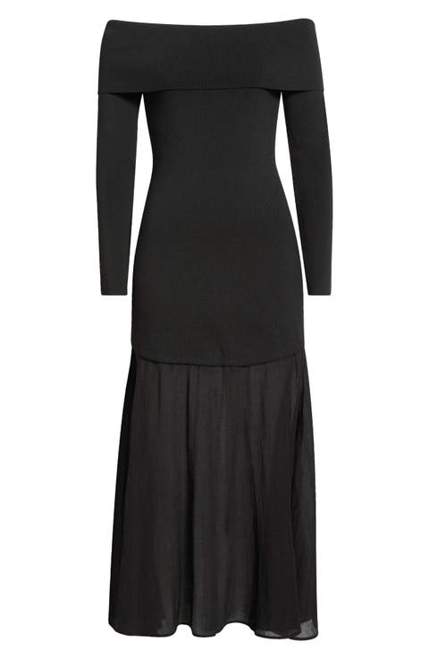 Lidia Mixed Media Off the Shoulder Long Sleeve Dress