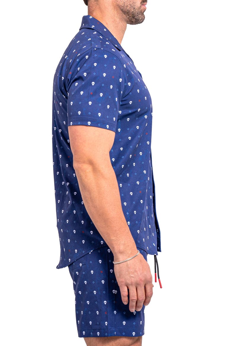 Beachskull Blue Short Sleeve Cotton Button-Up Shirt, Alternate, color, BLUE