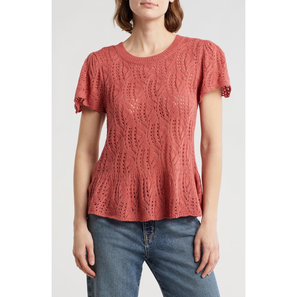 Daniel Rainn Openwork Peplum Top In Washed Rouge