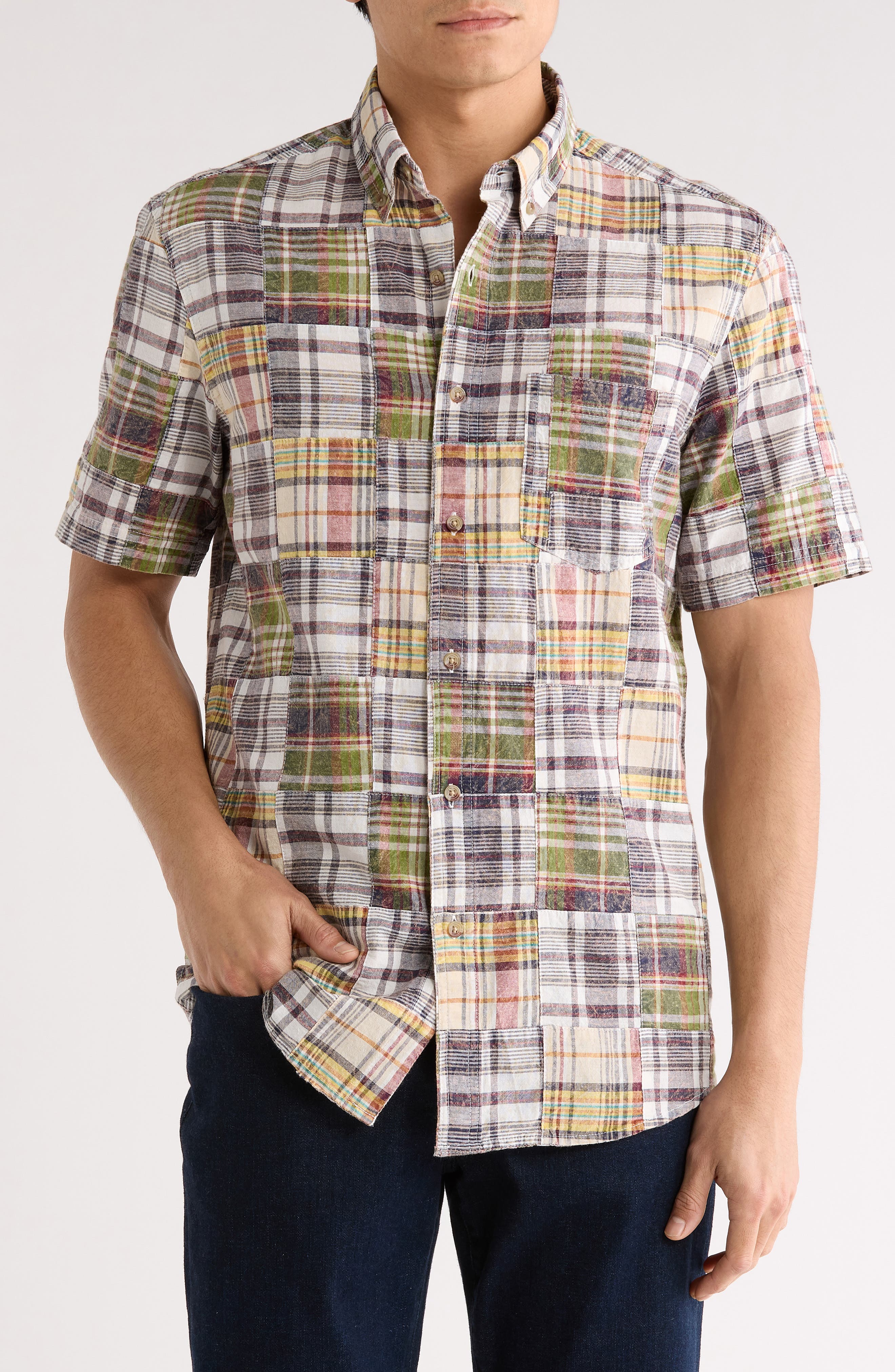 Vintage 1946 Patchwork Madras Short Sleeve Button-Down Shirt
