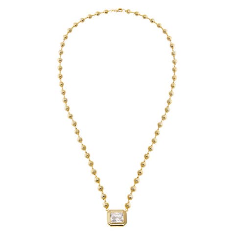 Beaded Square CZ Pendant Necklace