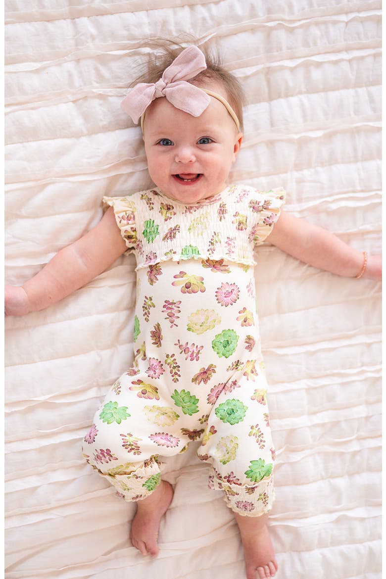 Cross Back Organic Cotton Romper, Alternate, color, BUTTERCREAM SUCCULENTS