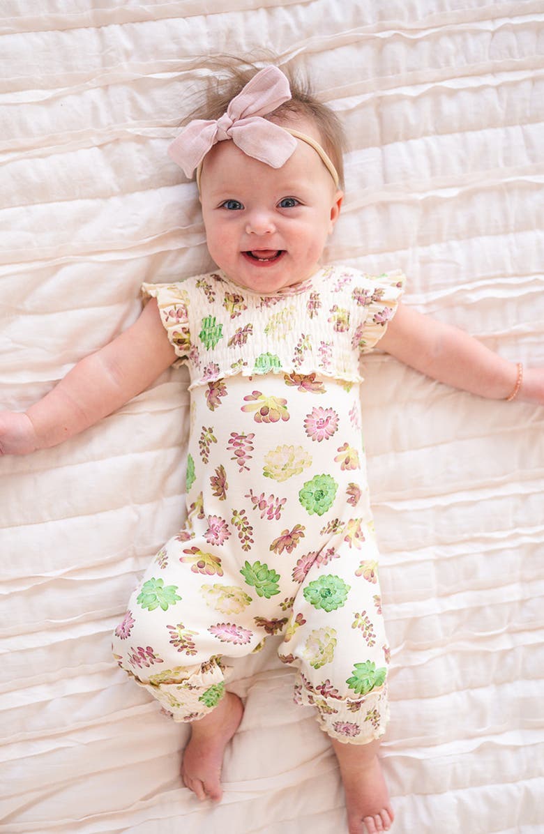 L'ovedbaby Cross Back Organic Cotton Romper, Alternate, color, Buttercream Succulents