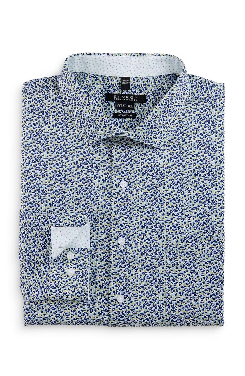 Synrgy by DXL Big & Tall Performance Camo Floral Dress Shirt, Main, color, Olive