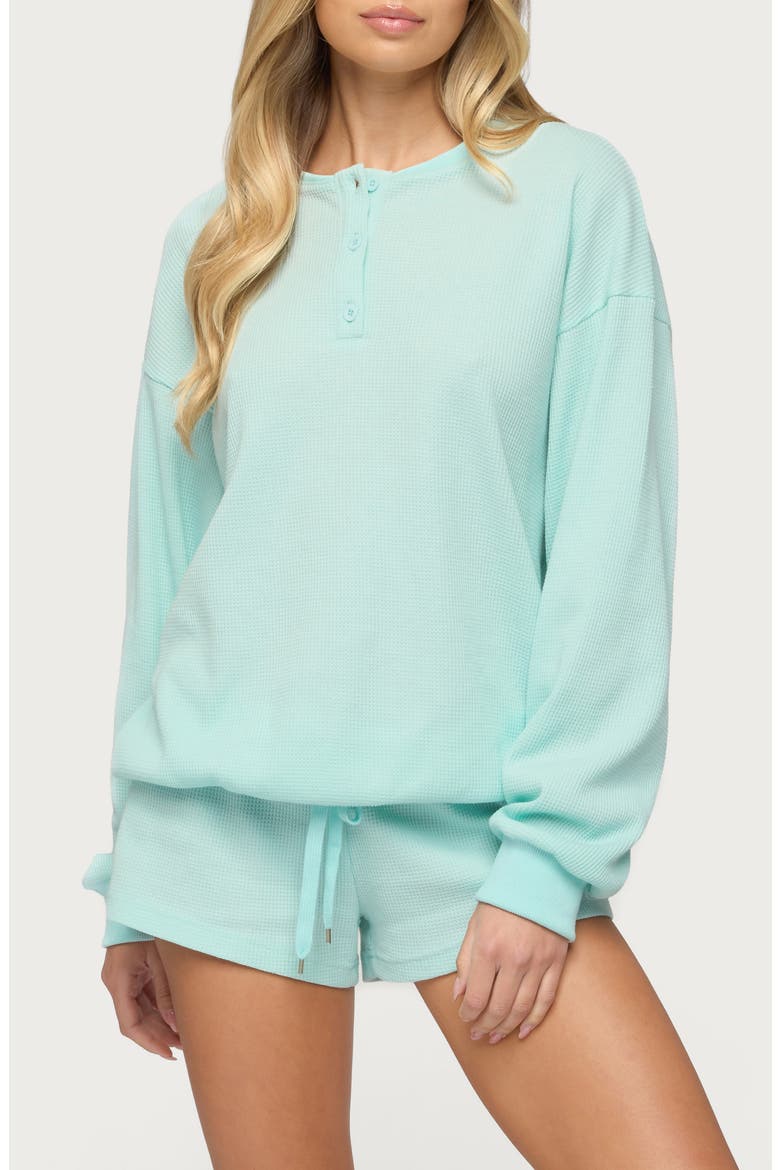 Baila Waffle Knit Henley, Main, color, AQUA