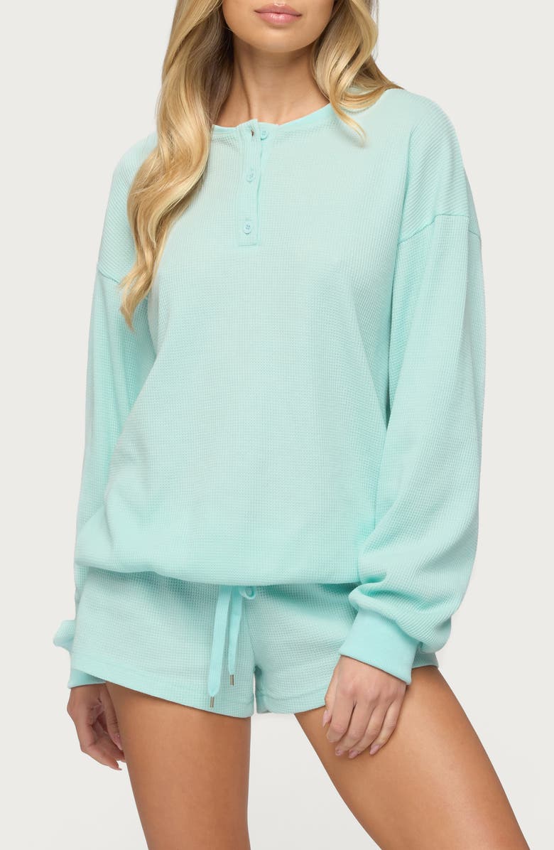 EDIKTED Baila Waffle Knit Henley, Main, color, Aqua