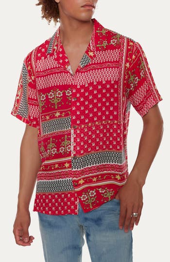 Raga Floral Short Sleeve Button-up Shirt In Fuchsia