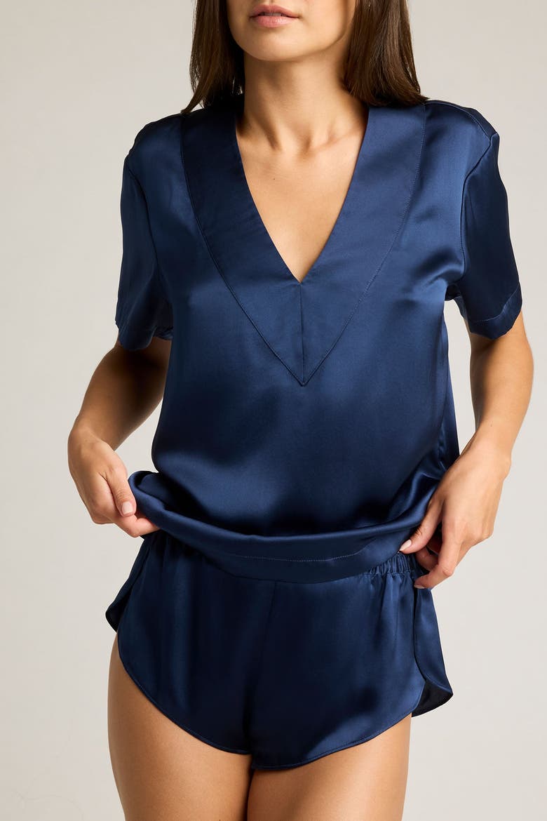 Eclipse Washable Silk V-Top, Main, color, Navy