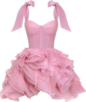 Danceable Mini With Ruched Flower Appliques