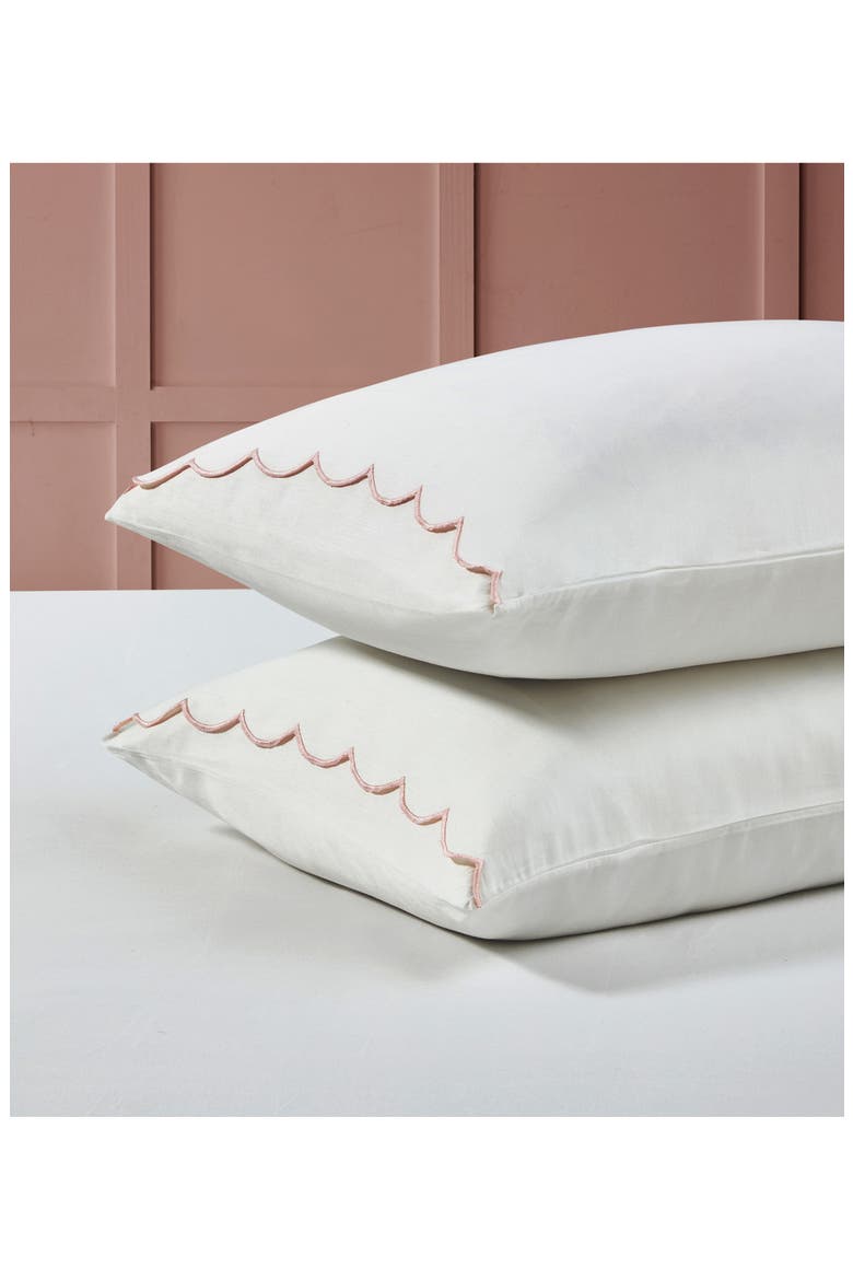 Set of 2 Scallop Cotton Pillowcases, Alternate, color, PINK