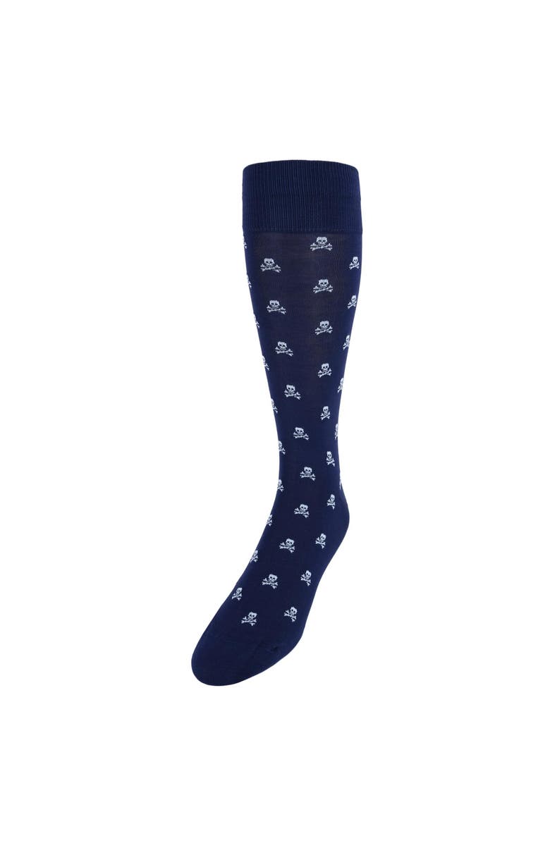 Trafalgar Rodger Skull and Cross Bones Mercerized Cotton Mid-Calf Socks, Main, color, Navy