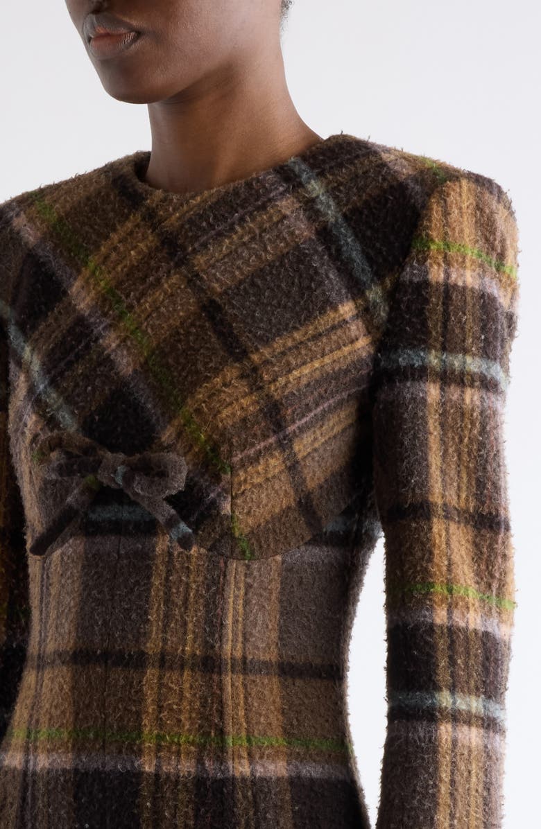 Acne Studios Delfin Plaid Long Sleeve Wool Blend Minidress, Alternate, color, Multi Brown