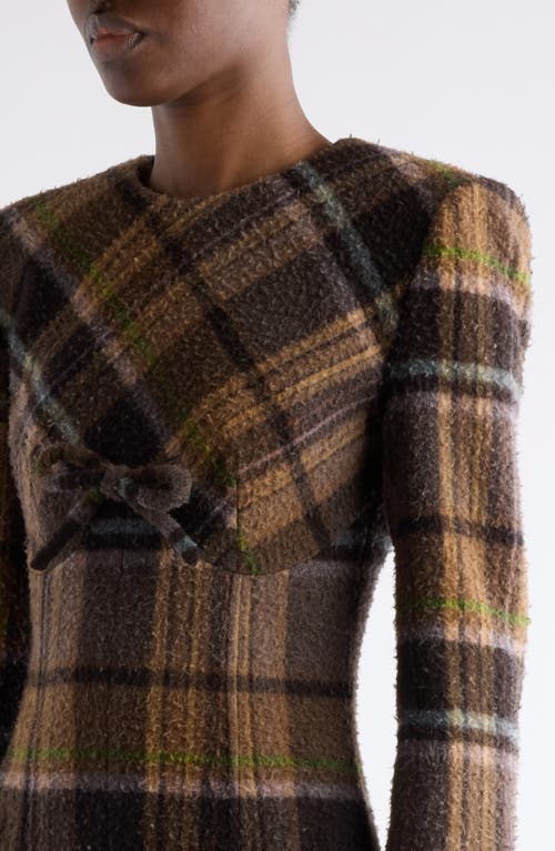 Acne Studios Delfin Plaid Long Sleeve Wool Blend Minidress In Brown