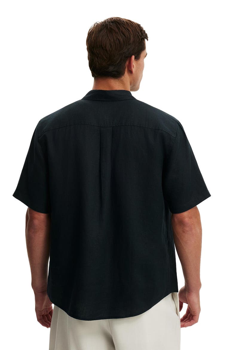 Men's Relaxed Linen Short Sleeve Shirt, Alternate, color, Faded Black