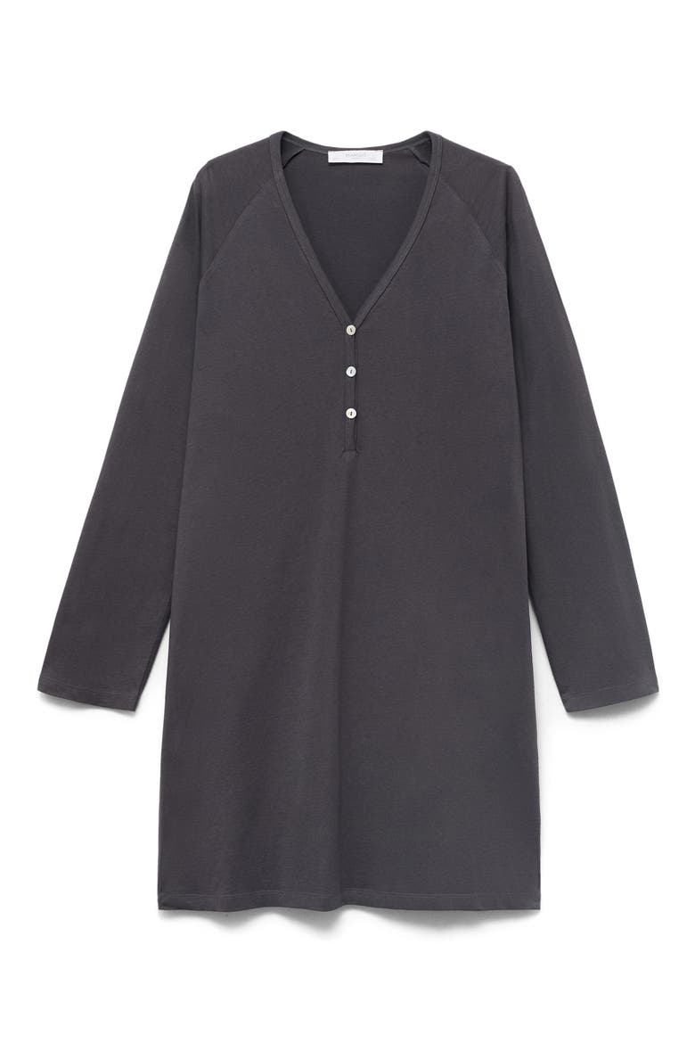 Long Sleeve Cotton Nightgown, Alternate, color, CHARCOAL